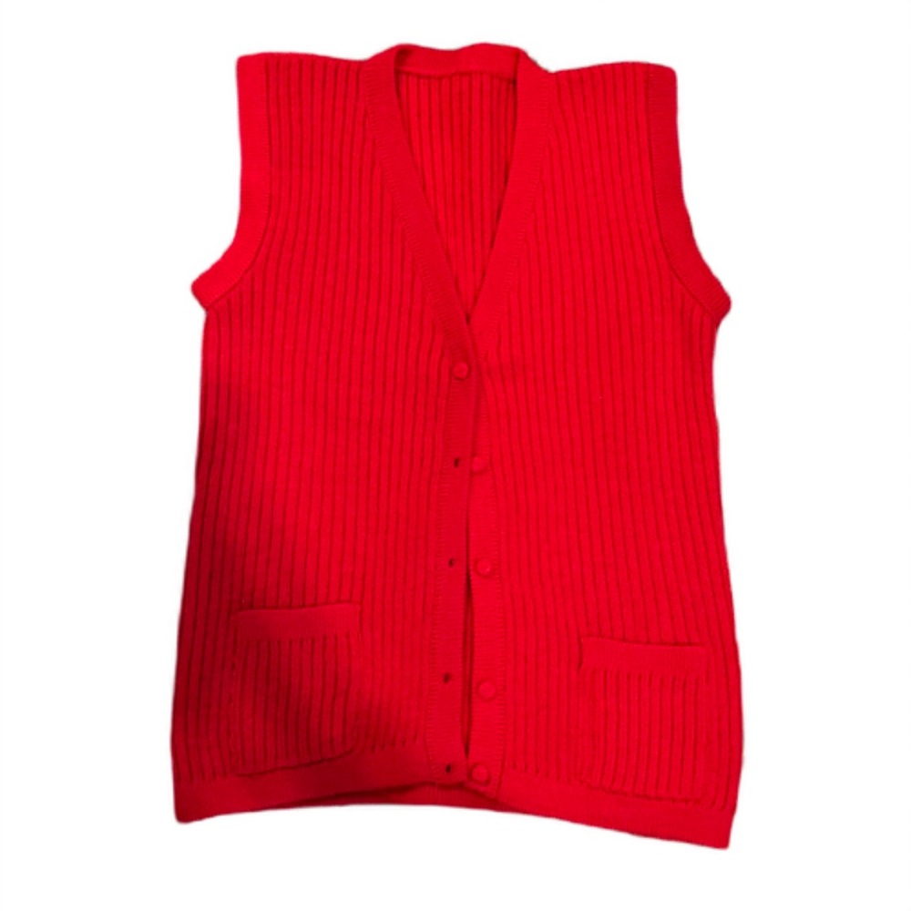 Red knitted button up sweater vest